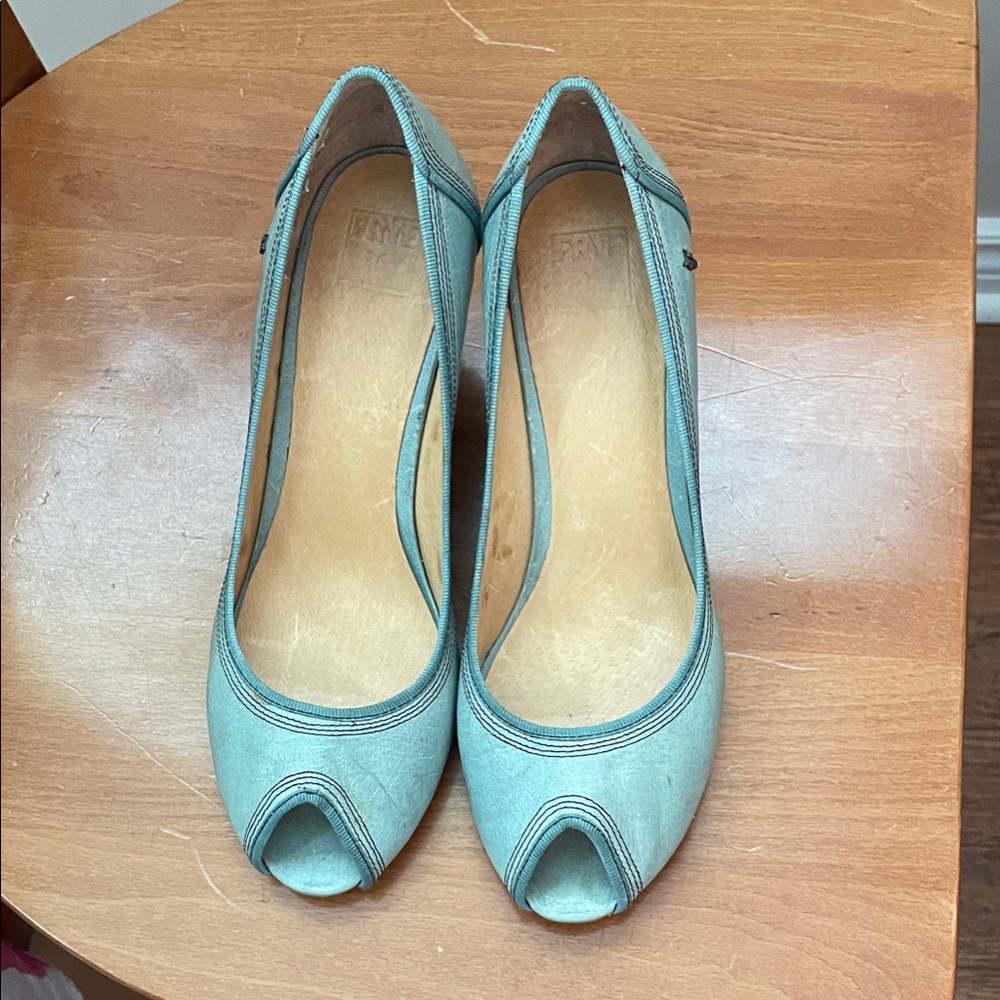 Chic Frye Teal Peep-Toe Heels